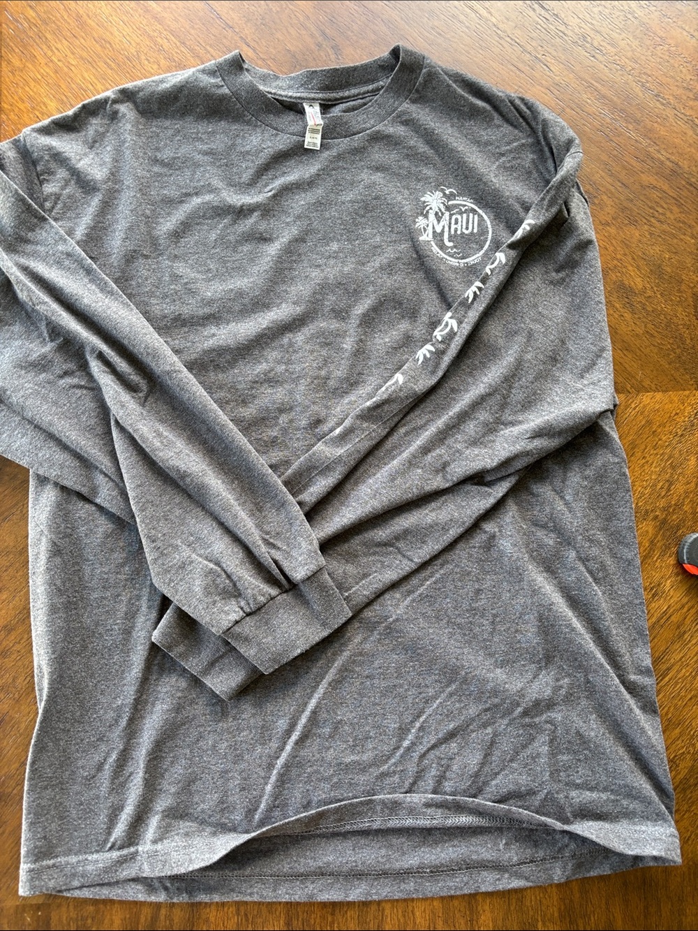 Alstyle Charcoal Long Sleeve Tee with White Maui Logo